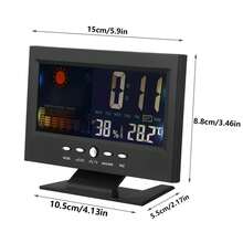 Auto Set Digital Alarm Clock | Color Display LCD Screen With Snooze Calendar Thermometer Hygrometer Weather Display | Large Digits LED, Easy To Read - Perfect For Nightstand Or Desk Decor Christmas Gift Bags - Black - View 2