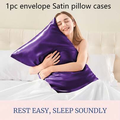 1 vỏ gối satin, mềm mại, mịn màng, thích hợp chăm sóc tóc và da, có khóa cài kiểu phong bì (Không bao gồm ruột gối)