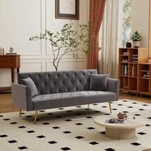 Modern Convertible 72 Inch Foldable Sleeper Sofa With Tufted American Retro Style Made Of Gray Velvet Material Suitable For Small Living Rooms Bedrooms And Offices. Gray Color - Gray + Velvet + Fiber Foam and Polyester Fiber Pad1 - View 3