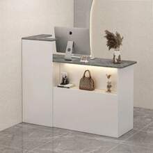 Premium Simple Reception Desk With Drawer And 1 Door 100cm - 白色 - 查看 1
