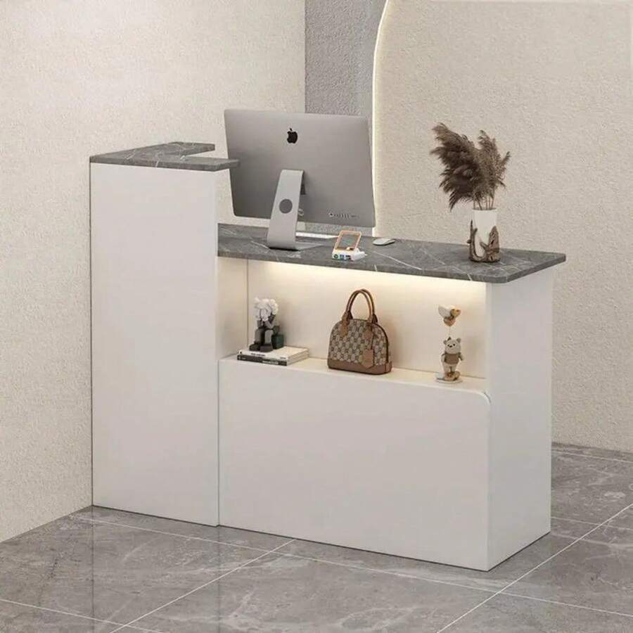 Premium Simple Reception Desk With Drawer And 1 Door 100cm - 白色 - 查看 1
