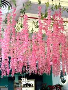 50支/包 人造紫藤花藤 丝绸花 悬挂装饰 适用于婚礼派对家居装饰 绿色墙壁天花板花卉装饰、婚礼悬挂装饰，也适用于派对、生日、圣诞节和家庭聚会。 - 彩色 - 查看 6