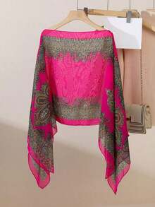 1pc Spring/Summer New Women's Lightweight Chiffon Vintage Botanical Printed Fashionable Loose Pearl Button Shawl Scarf, Head Cover, Sun Protection Clothing, Suitable For Travel And Daily Use Accessories Women - 彩色 - 查看 4