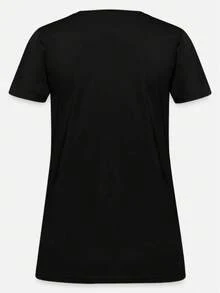 Talla unisex. Camiseta de algodón de verano de talla grande para mujer. Camiseta de cuello redondo con estampado gráfico y eslogan, top casual de manga corta para primavera y verano, ropa de mujer. El material absorbe el sudor, es suave y agradable para la piel. - Negro - Ver 3