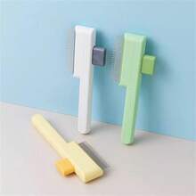 1支宠物梳毛刷，猫狗除蚤梳，不锈钢圆齿，带释放按钮，自清洁宠物刷，可去除掉落、打结和松散的毛发 - 查看 2