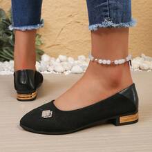 1 Pair Plain Basic Rivet Flat Loafers For Women, Suitable For Office Wear All Seasons - Black - View 4