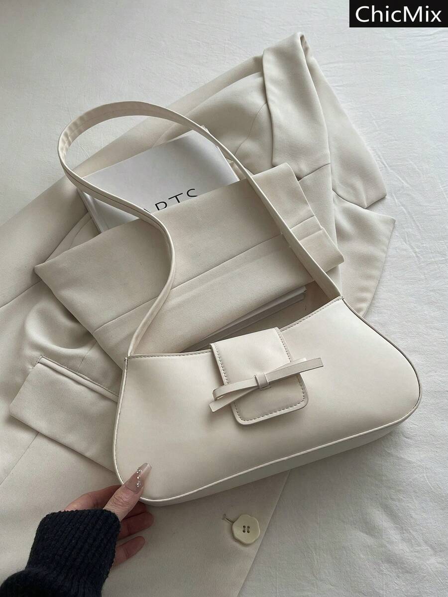 Solid Color Versatile Practical Bow Decoration Elegant One Shoulder Underarm Bag, A Classic Women's Handbag With Soft And Smooth Leather, Suitable For Shopping, Wallets, Shopping, Young Women, College Students, Newcomers, And White-Collar Workers. They Are Very Suitable For Offices, Universities, Work, Business, Commuting, Outdoor Activities, Travel, And Outings