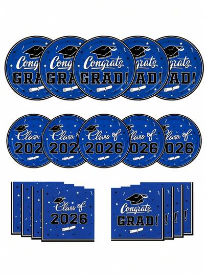 40pcs Graduation Plates And Napkins, 2026 Graduation Party Supplies, Class Of 2026 Congrats Grad Tableware Set Suitable For Blue 2026 Graduation Party Decorations