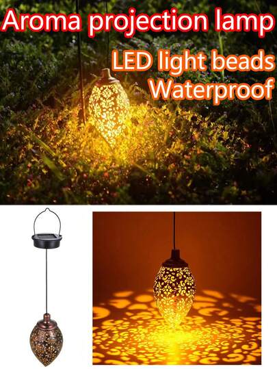2/1件太阳能复古水滴投影灯 - 防水，暖光LED灯 - 铁艺雕刻设计 - 带挂钩 - 适用于户外花园装饰、花园布局、露营派对装饰等。