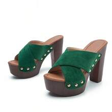 Women's Summer New High Heel Sandals, Party Thick Heel Thick Bottom Sexy Slippers, Peep-Toe Thick Bottom Women Slippers - Green - View 8