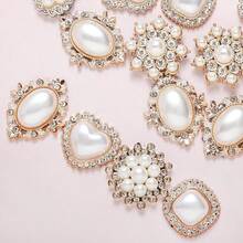 Vintage Pearl Rhinestone Flatback Beads 20PCS Acrylic Cabochons Flower Heart Oval Round Snowflake Shapes, Glossy Faux Pearl Gems For DIY Jewelry Wedding Bouquet Home Decor Party Supplies - White - View 4