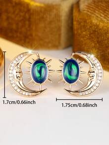 1 Đôi bông tai nữ thiết kế hình Mặt Trời và Mặt Trăng thanh lịch, đính đá Cubic Zirconia trắng, mạ vàng sâm panh - Món quà sang trọng nhân Ngày của Mẹ, thích hợp cho tiệc tùng, đeo hàng ngày và làm quà tặng, phù hợp mọi mùa. - Hồng - Xem 3