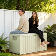 75 Gallon Resin Outdoor Storage Box Waterproof Deck Box,Waterproof Outdoor Storage Box With Bottom Pulleys, For Patio Furniture - trắng - Xem 3