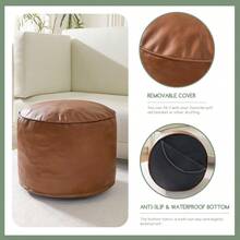 Puf redondo de relleno otomano, pufs de piel sintetica con relleno de trozos de espuma, puf peludo y esponjoso, otomano de almacenamiento, 20 x 15 pufs de piso para sala de estar, color cafe - 508 cm 20 pulgadas 9M - Ver 7