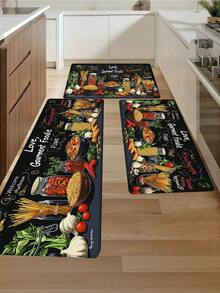 1pc Kitchen Spice Pattern Kitchen Rug, Soft Thick Elastic Kitchen Mat, Water And Oil Absorbent Material Comfortable Standing And Walking Kitchen Foot Mat, Kitchen Floor Mat, Kitchen Small Rug Striped Rug For Home And Office Area, Laundry Room Sink Mat, Home Decor Kitchen Supplies Kitchen Decoration Kitchen Set Foam Mat - MultiWarna - View 1