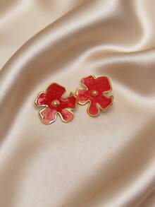 1 par de pendientes asimétricos de flor de cinco pétalos de acero inoxidable, disponibles en 6 colores, de moda única y versátil, adecuados para viajes de verano y uso diario, regalo del Día de la Madre - flores - Ver 14