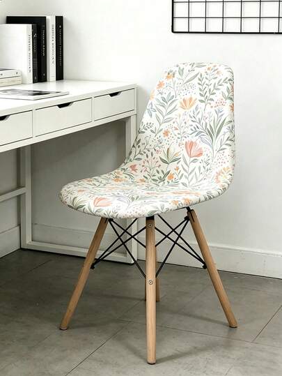 1/4/6 Stück blaue & rosa Blatt Blumen Digital-Muster Milchseide Eames Stuhlbezüge, hochelastisch und staubdicht, ganzjährig geeignet für Wohnzimmer, Küche, Heimdekoration, Schalenstuhl Bezüge