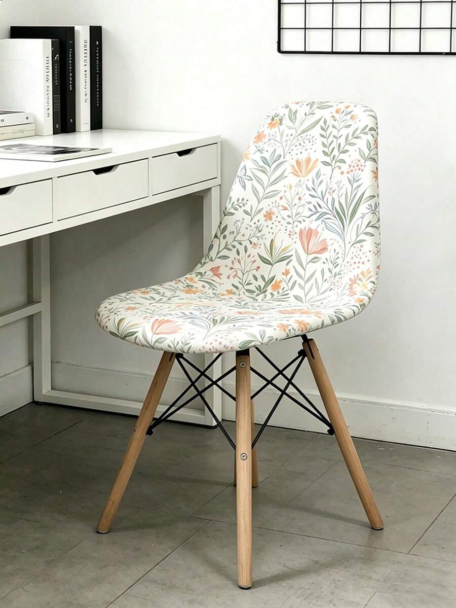 Bộ 1/4/6 chiếc bọc ghế Eames bằng lụa sữa in họa tiết hoa lá xanh hồng, co giãn cao, chống bụi, phù hợp mọi mùa cho phòng khách, nhà bếp, trang trí nhà cửa, bọc ghế hình vỏ sò cong. - Nhiều màu - Xem 1
