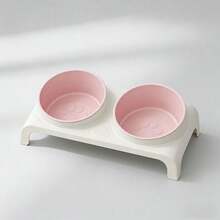 带防滑底座的双层猫碗，PP材质宠物喂食碗，适用于猫咪和小型犬，防呕吐加高狗碗，带爪印图案 - A - 查看 5