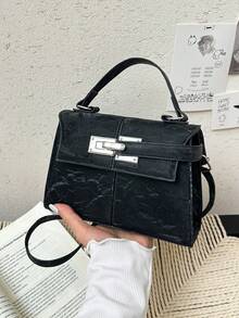 简约通勤女士新款时尚优雅手提包，单肩斜挎小方包 - 黑色 - 查看 9