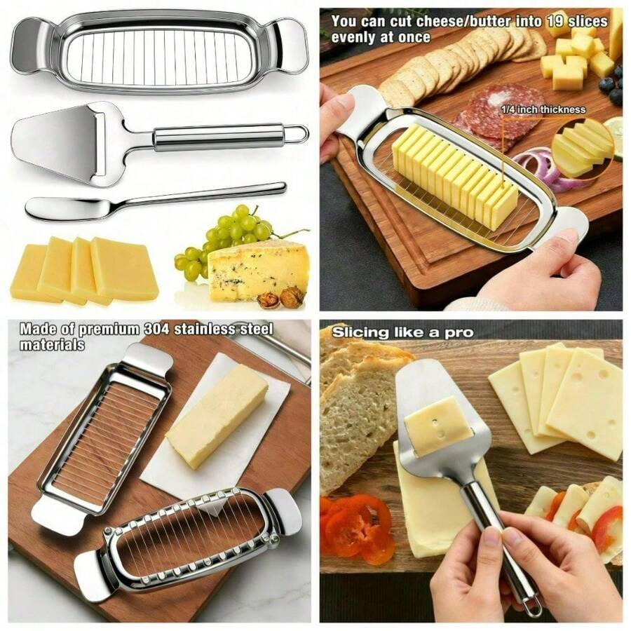 3-Pack Stainless Steel Cheese Slicer And Butter Cutter Set With Wire Slicer, Plane Slicer, And Spreader Knife, Ergonomic Dishwasher  Handles - 1 - View 1