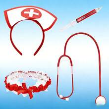 万圣节护士服装套装（女款），护士角色扮演服装，含头带和听诊器道具 - 彩色 - 查看 2