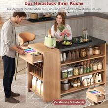 Kitchen Island Bar Counter/Bar Table/Dining Table, 5 Levels Of Storage Space & Hidden Drawer, Thickened Tabletop, Oak & Black Marble Look - Black - View 4