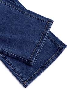 Women's Casual Straight Leg Loose Fit Jeans With Pockets, Fashionable Straight Jeans, Washed Denim Loose Fit Jeans, Vintage Casual Style, Wide Leg And High Waist For Everyday Wear, Comfortable, Stretchy And Suitable For All Seasons - 藍色 - 查看 8