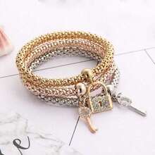3pcs/Set Stackable Bracelet Set With Lock & Shaped Pendants - Women & Girls! Party Essential - 彩色 - 查看 5