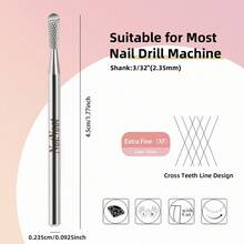 NotNoot Mũi khoan móng tay 3/32", Mũi khoan làm sạch móng chuyên nghiệp bằng cacbua, Chuẩn bị móng và biểu bì, Xoay hai chiều, Dụng cụ salon làm móng (Màu bạc) - Màu Xám nhạt - Xem 3