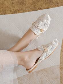 Mengshangli Fall/Winter Women's Fashion Slip-On Backless Flat Mules, Closed Toe Casual Sandals - Beige - View 5