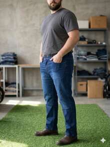 CHEN Men's Plus Size Jeans With Elastane, Traditional, Affordable, Comfortable, Large Size - 深色水洗藍 - 查看 2