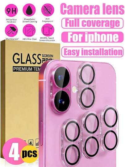 4pcs - High Definition Clear Camera Lens Protector, Suitable For IPhone 16/16 Plus, 9H Hardness Tempered Glass Material, Suitable For Daily Protection, Office And Home Use, Waterproof, Shockproof, Anti-Fall, Anti-Scratch, Suitable For Phone Cases And Accessories, Suitable As A Gift For Family And Friends