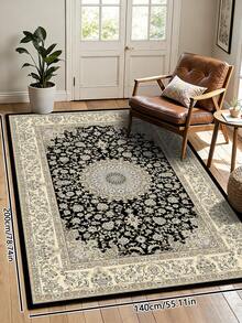 1pc Vintage Style Black Distressed Area Rug, Soft & Comfortable Polyester Fiber Rectangle Shape, Easy To Care & Wash, Suitable For Hallway, Bedside, Living Room & Bedroom Decoration Floor Carpet - Multicolor - View 28
