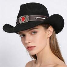 Suede Cowgirl Hat - Adjustable For Men And Women - Shapeable - High-End Material - 黑色 - 查看 3