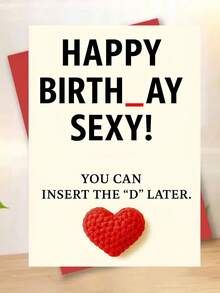 1pc, Flirty "Birth_ay Sexy" Adult Birthday Card. Includes Envelope, Premium Art Paper. Minimalist Red Crochet Heart & Bold Quote Design. Perfect For Partner Birthdays-The Ideal Cheeky Romantic Card (12cm/4.7in X 17cm/6.7in) - Red Envelope - View 1