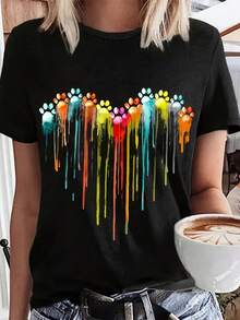 Women's T-Shirts 100% Cotton 2026Plus Size, Plus Size Casual Short T-Shirt Korean Style - Black - View 7