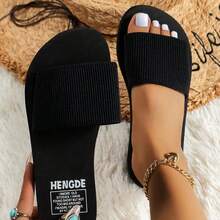 Women's Casual Comfortable Black Soft Fabric Plastic Flat Slippers, Versatile For Party, Vacation, Student, Summer Beach - Black - View 4