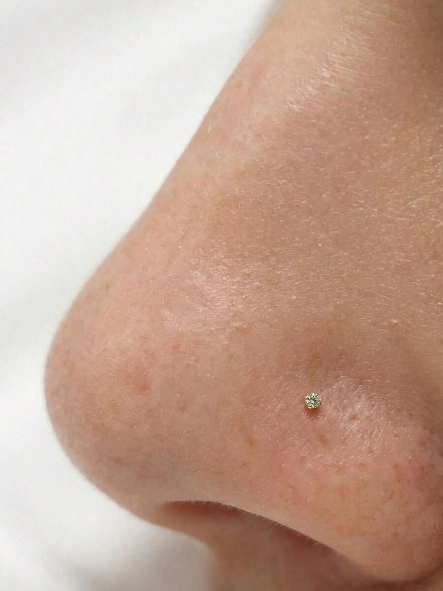 12pcs/Pack 925 Sterling Silver 1.5mm Clear Crystal Nose Studs, Nose Piercing Jewelry - Yellow Gold - View 1