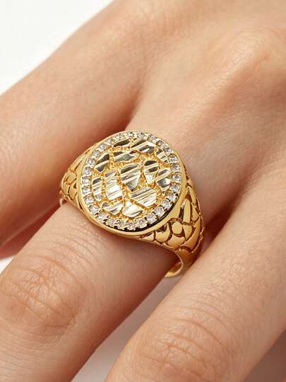 1 pieza Anillo vintage dorado con diseño de mapa hueco de moda, accesorio versátil unisex adecuado para fiestas, San Valentín, Navidad, cumpleaños, regalo para padres, novio/novia