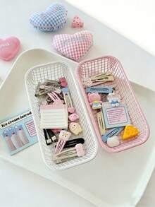1/2/3/4pcs Decorative Storage Baskets, Smooth Edge Reinforced Metal Wire Mesh Organizer Rack, Suitable For Teachers And Artists' Desk Storage Boxes, Can Be Used To Organize Painting Tools, Toiletries And Daily Sundries, Suitable For Office, Bedroom Or Home Storage, Desk Organizer Travel Season - Multicolor - View 10