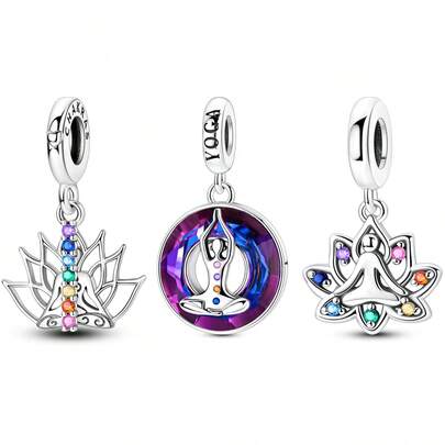 1 Mặt dây chuyền hình charm màu bạc lấp lánh đính đá Zirconia, thuộc bộ sưu tập thể dục thể thao yoga, phù hợp với vòng tay, dây chuyền hoặc làm đồ trang sức DIY, lựa chọn lý tưởng cho phụ kiện trang sức hàng ngày của nữ - quà tặng trang sức sinh nhật.