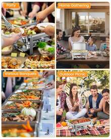 Chafing Dish Buffet Set Of 2Pack,316 Stainless Steel Chafer Buffet Servers And Warmers Sets With Lid Folding Frame, Rectangular Chafing Dishes For Parties, Weddings, Catering Events, Silver (3*1/3 ) - 3*1/3 - View 6