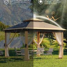11x11ft Portable Canopy Canopy Tent for Backyard & Patio – Mosquito Netting, Water & UV Resistant, Mesh Screen, Easy Setup, Includes Ropes, Stakes, Sandbags, Wheeled Storage Bag - Tarjeta profunda + tarjeta superficial - Ver 2