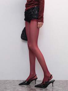 Quần tất siêu mỏng màu đỏ tía, gợi cảm, cạp cao, làm từ nylon, định hình cơ thể. - Màu Đỏ Sâu - Xem 4