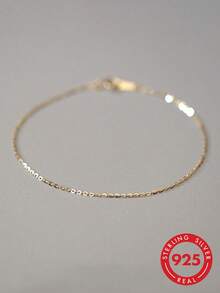 BALMORA 1pc 925 Sterling Silver Plated 14K Gold Minimalist Bracelet, Suitable For Girls/Women/Girlfriend/Mother, Vintage Party Date Gift, Daily Wear, Birthday Present - Gold - View 1