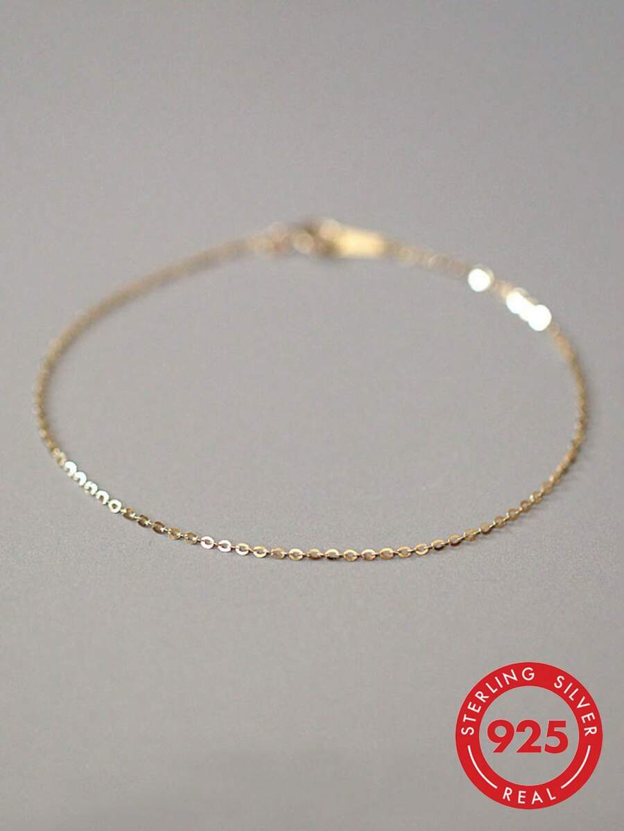 BALMORA 1pc 925 Sterling Silver Plated 14K Gold Minimalist Bracelet, Suitable For Girls/Women/Girlfriend/Mother, Vintage Party Date Gift, Daily Wear, Birthday Present - Gold - View 1