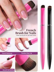 2/1 Set French Manicure Brushes, 3-In-1 Gel & Acrylic Nail Brushes - Nylon Hair, Precise Cleaning And Nail Polish Application, Salon Manicure Accessories, Nail Art Tools - Multicolor - View 1