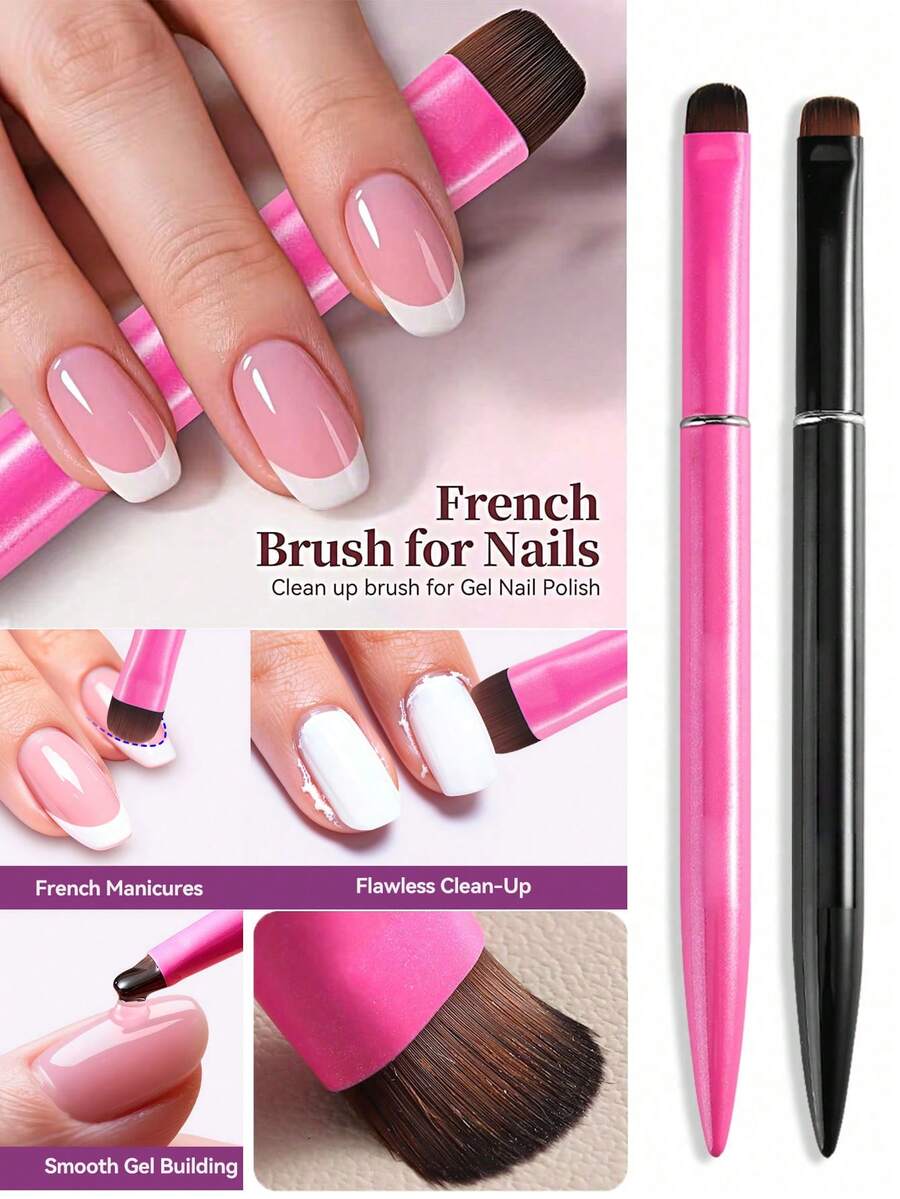 2/1 Set French Manicure Brushes, 3-In-1 Gel & Acrylic Nail Brushes - Nylon Hair, Precise Cleaning And Nail Polish Application, Salon Manicure Accessories, Nail Art Tools - Multicolor - View 1