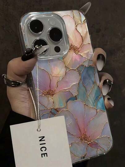 Faux Pearl Floral Painted Elegant New Feather Chiffon Minimalist Fashion Phone Case Compatible With IPhone 17/17 Pro Max, 15, 16/16 Pro, 15 Pro Max, P13, P14, P11 Soft Case, P12, XS, XR, 7/8, 7/8 Plus, A14, A15, S23 Ultra, A50, A12, A32, A52, A72, A51, A21S, A13, A14, S22 Ultra, S23, A33, A53, S20 FE,International Version, Not The Domestic Version